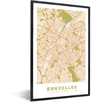 PosterMonkey Fotolijst incl. Poster - Kaart - Plattegrond - Vintage - Brussel - Stadskaart - 20x30 cm - Posterlijst