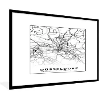PosterMonkey Fotolijst incl. Poster - Düsseldorf - Kaart - Stadskaart - Plattegrond - 120x80 cm - Posterlijst