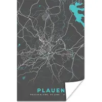 PosterMonkey Poster Stadskaart – Plattegrond – Duitsland – Blauw – Plauen – Kaart - 20x30 cm
