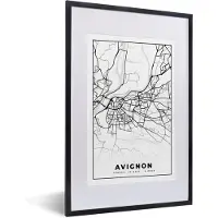 PosterMonkey Fotolijst incl. Poster Zwart Wit- Stadskaart - Frankrijk - Kaart - Plattegrond - Avignon - Zwart wit - 40x60 cm - Posterlijst