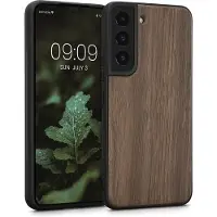 Kwmobile telefoonhoesje geschikt voor Samsung Galaxy S22 - Hoesje met bumper in donkerbruin - Backcover - hout
