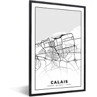 PosterMonkey Fotolijst incl. Poster Zwart Wit- Stadskaart - Frankrijk - Calais - Kaart - Plattegrond - Zwart wit - 20x30 cm - Posterlijst