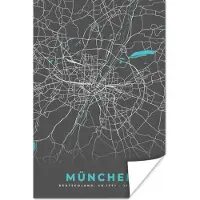 PosterMonkey Poster Stadskaart – München – Duitsland – Plattegrond – Kaart - 80x120 cm