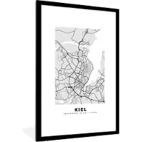 PosterMonkey Fotolijst incl. Poster - Stadskaart - Plattegrond - Kiel - Kaart - Duitsland - 80x120 cm - Posterlijst