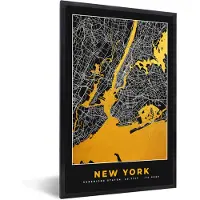 PosterMonkey Fotolijst incl. Poster - New York - Stadskaart - Goud - Kaart - Plattegrond - 80x120 cm - Posterlijst