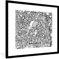 PosterMonkey Fotolijst incl. Poster Zwart Wit- Kaart - Plattegrond - Frankrijk - Stadskaart - Bagneux - Zwart wit - 40x40 cm - Posterlijst