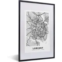 PosterMonkey Fotolijst incl. Poster - Frankrijk - Lorient - Stadskaart - Plattegrond - Kaart - 40x60 cm - Posterlijst