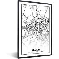 PosterMonkey Fotolijst incl. Poster Zwart Wit- Kaart - Caen - Stadskaart - Frankrijk - Plattegrond - Zwart wit - 20x30 cm - Posterlijst