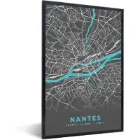 PosterMonkey Fotolijst incl. Poster - Nantes - Frankrijk - Kaart - Stadskaart - Plattegrond - 20x30 cm - Posterlijst