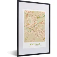 PosterMonkey Fotolijst incl. Poster - Kaart - Wetzlar - Vintage - Plattegrond - Stadskaart - 40x60 cm - Posterlijst