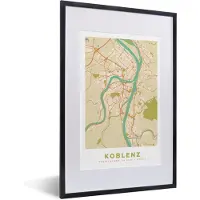 PosterMonkey Fotolijst incl. Poster - Koblenz - Plattegrond - Kaart - Stadskaart - Vintage - 40x60 cm - Posterlijst