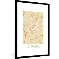 PosterMonkey Fotolijst incl. Poster - Vintage - Nivelles - Kaart - Plattegrond - Stadskaart - 60x90 cm - Posterlijst