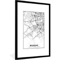 PosterMonkey Fotolijst incl. Poster Zwart Wit- Kaart - Stadskaart - Frankrijk - Plattegrond - Pessac - Zwart wit - 80x120 cm - Posterlijst