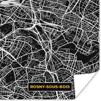 PosterMonkey Poster Rosny-sous-Bois - Kaart - Stadskaart - Frankrijk - Plattegrond - 50x50 cm