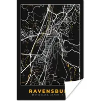 PosterMonkey Poster Goud – Duitsland – Plattegrond – Gold – Stadskaart – Kaart – Ravensburg - 40x60 cm