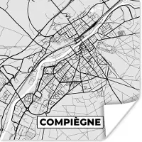 PosterMonkey Poster Kaart - Stadskaart - Frankrijk - Compiègne - Plattegrond - 75x75 cm