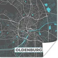 PosterMonkey Poster Stadskaart – Plattegrond – Duitsland – Blauw – Oldenburg – Kaart - 100x100 cm XXL