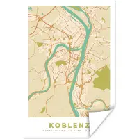 PosterMonkey Poster Koblenz - Plattegrond - Kaart - Stadskaart - Vintage - 40x60 cm