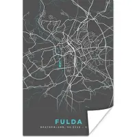 PosterMonkey Poster Blauw – Duitsland – Plattegrond – Stadskaart – Kaart – Fulda - 120x180 cm XXL