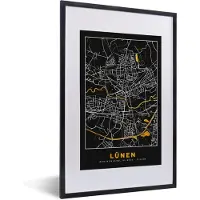 PosterMonkey Fotolijst incl. Poster - Stadskaart - Black and Gold - Lünen - Kaart - Plattegrond - Duitsland - 40x60 cm - Posterlijst