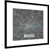 PosterMonkey Fotolijst incl. Poster - Londen - Blauw - Kaart - Plattegrond - Stadskaart - 40x40 cm - Posterlijst
