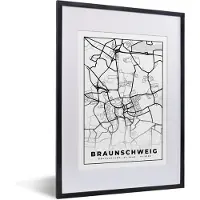 PosterMonkey Fotolijst incl. Poster - Braunschweig - Plattegrond - Kaart - Stadskaart - 30x40 cm - Posterlijst