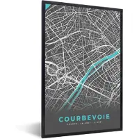 PosterMonkey Fotolijst incl. Poster - Courbevoie – Plattegrond – Frankrijk – Kaart – Stadskaart - 20x30 cm - Posterlijst