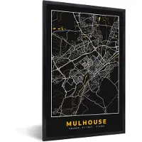 PosterMonkey Fotolijst incl. Poster - Frankrijk - Plattegrond - Mulhouse - Stadskaart - Kaart - 80x120 cm - Posterlijst