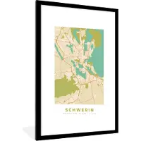 PosterMonkey Fotolijst incl. Poster - Vintage - Stadskaart - Schwerin - Plattegrond - Kaart - 60x90 cm - Posterlijst