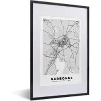 PosterMonkey Fotolijst incl. Poster - Stadskaart - Frankrijk - Kaart - Narbonne - Plattegrond - 40x60 cm - Posterlijst