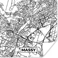 PosterMonkey Poster Plattegrond - Kaart - Massy - Frankrijk - Stadskaart - Zwart wit - 100x100 cm XXL