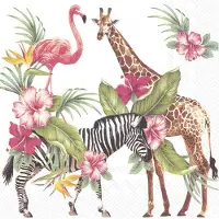 IHR tafel servetten Tropische safari dieren - 60x stuks - 3 laags - 33 x 33 cm - Flamingo - Giraf - Zebra