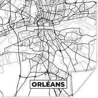 PosterMonkey Poster Frankrijk - Kaart - Plattegrond - Stadskaart - Orléans - Zwart wit - 50x50 cm