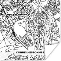 PosterMonkey Poster Stadskaart - Corbeil-Essonnes - Plattegrond - Kaart - Frankrijk - Zwart wit - 30x30 cm