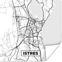 PosterMonkey Poster Stadskaart - Plattegrond - Kaart - Frankrijk - Istres - Zwart wit - 30x30 cm