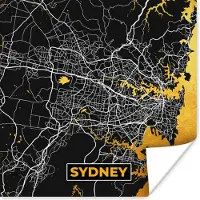 PosterMonkey Poster Sydney - Goud - Plattegrond - Stadskaart - Kaart - 30x30 cm