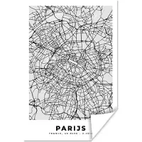 PosterMonkey Poster Parijs - Stadskaart - Zwart Wit - Plattegrond - Kaart - 20x30 cm - Kamer decoratie tieners