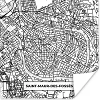 PosterMonkey Poster Plattegrond - Kaart - Frankrijk - Saint-Maur-des-Fossés - Stadskaart - Zwart wit - 30x30 cm