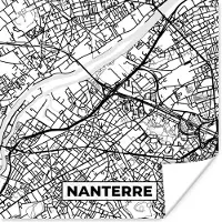PosterMonkey Poster Frankrijk - Kaart - Nanterre - Plattegrond - Stadskaart - Zwart wit - 30x30 cm