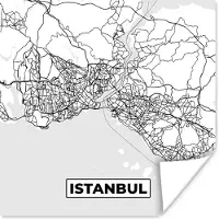 PosterMonkey Poster Kaart - Istanbul - Zwart Wit - Plattegrond - Stadskaart - 100x100 cm XXL