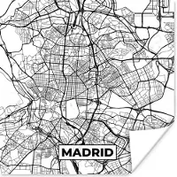 PosterMonkey Poster Madrid - Zwart Wit - Stadskaart - Plattegrond - Kaart - 50x50 cm