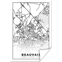 PosterMonkey Poster Kaart - Plattegrond - Beauvais - Frankrijk - Stadskaart - Zwart wit - 20x30 cm
