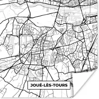 PosterMonkey Poster Frankrijk - Joué-lès-Tours - Plattegrond - Stadskaart - Kaart - Zwart wit - 30x30 cm