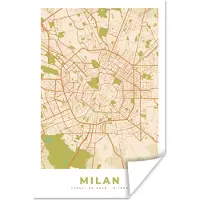 PosterMonkey Poster Milaan - Stadskaart - Vintage - Plattegrond - Kaart - 20x30 cm