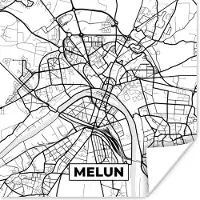 PosterMonkey Poster Kaart – Melun - Stadskaart – Frankrijk – Plattegrond - Zwart wit - 30x30 cm