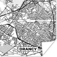 PosterMonkey Poster Plattegrond - Drancy - Kaart - Frankrijk - Stadskaart - Zwart wit - 30x30 cm