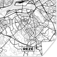 PosterMonkey Poster Stadskaart - Frankrijk - Kaart - Plattegrond - Rezé - Zwart wit - 30x30 cm