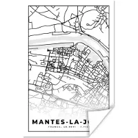 PosterMonkey Poster Frankrijk - Plattegrond - Stadskaart - Kaart - Mantes-la-Jolie - Zwart wit - 20x30 cm