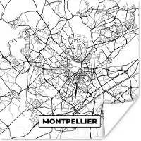 PosterMonkey Poster Montpellier - Stadskaart - Plattegrond - Kaart - Frankrijk - Zwart wit - 30x30 cm