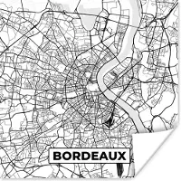 PosterMonkey Poster Kaart - Plattegrond - Bordeaux - Frankrijk - Stadskaart - Zwart wit - 30x30 cm